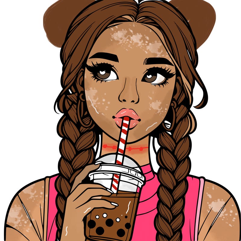 realistic girl with braided hair drinking boba