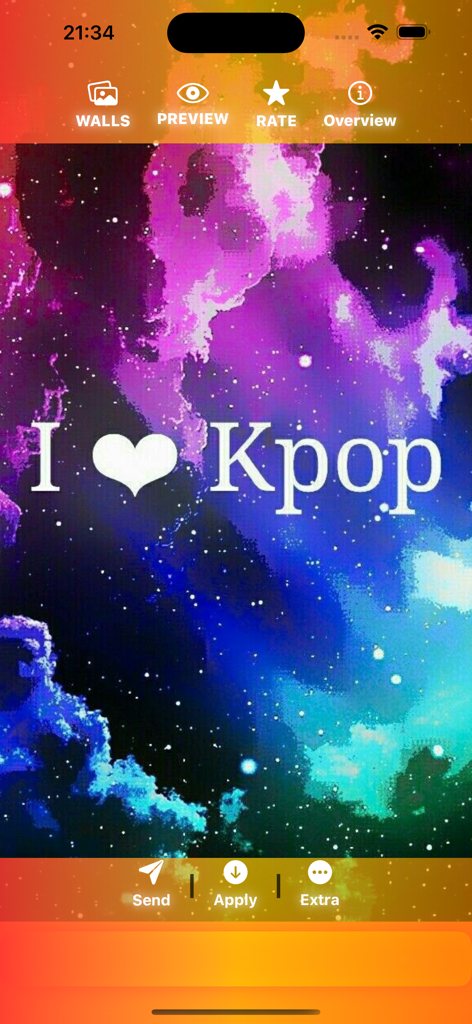 Kpop Wallpaper HD - Fanart - Galaxy themed wallpaper with I Love Kpop text in the app preview screen