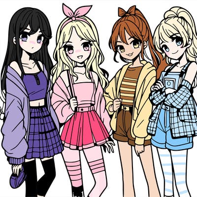 teen manga girls group of 4