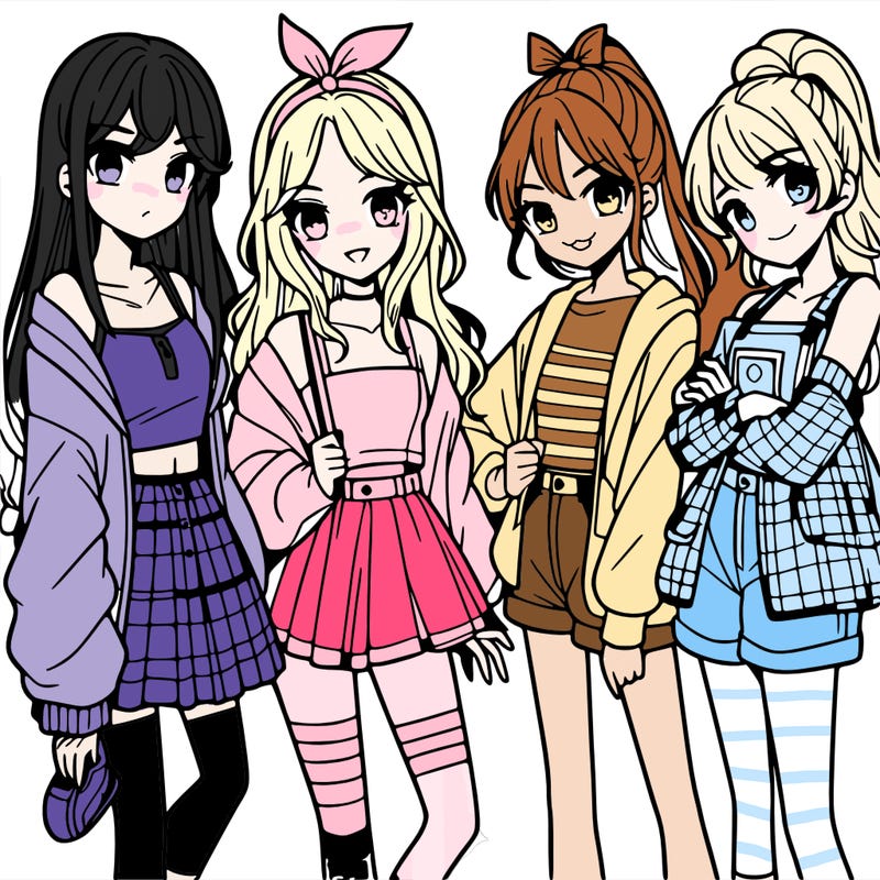 teen manga girls group of 4