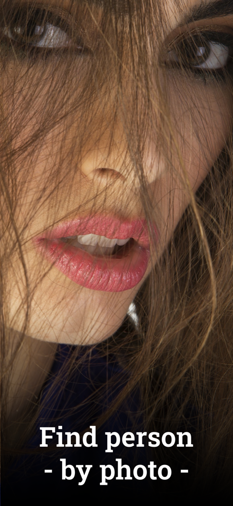 Photo Sherlock search by image - A close-up of a person face with text explaining how to find people using a photo search tool