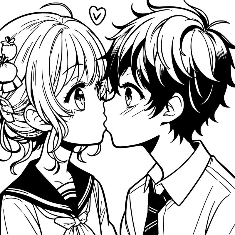 a manga girl and boy kissing on the mouth