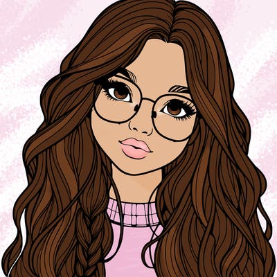 girl with long hair and freckles and glasses realistic