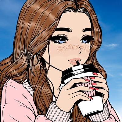 realistic girl drinking coffee