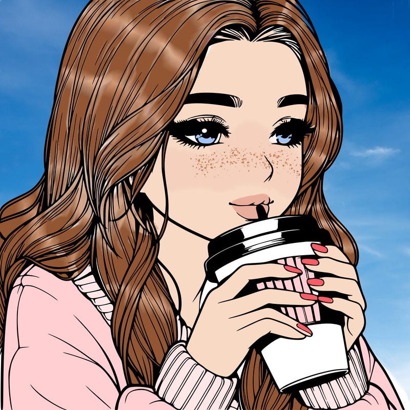realistic girl drinking coffee