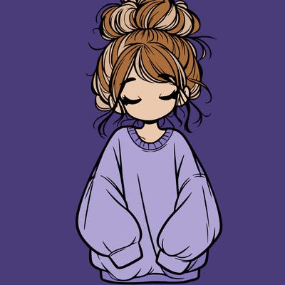 girl with baggy sweatshirt and messy bun