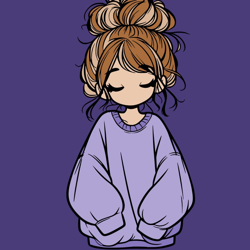 girl with baggy sweatshirt and messy bun