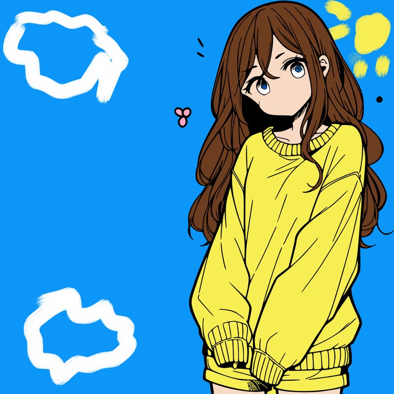 manga teen girl  in a sweater and baggy pants