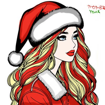 realistic girl in santa hat