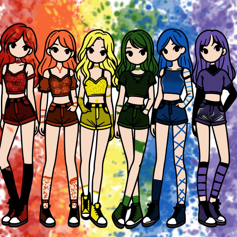 a group of girls wearing crop tops and shorts