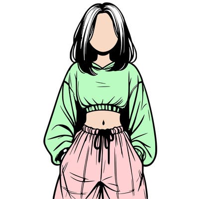 realistic girl faceless with baggy pants and a crop top
