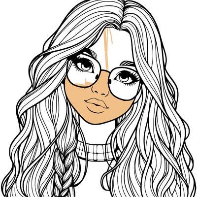girl with long hair and freckles and glasses realistic