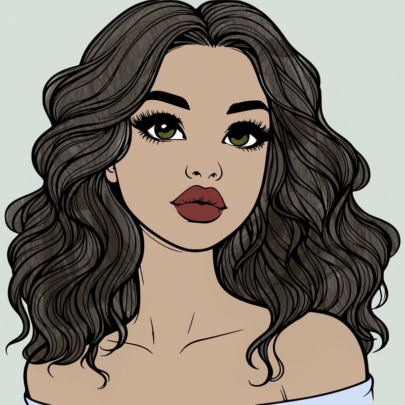 realistic girl with wavy hair and lips
