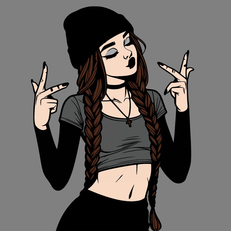 realistic teenage girl with braids and a beanie and crop top doing 🫶🏼