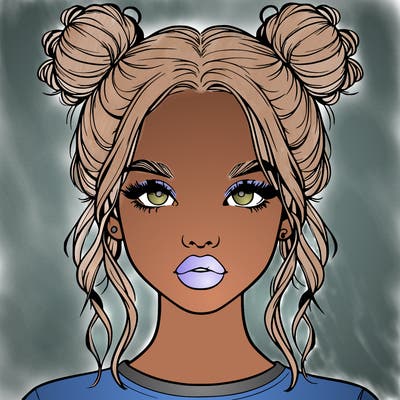 realistic girl with two buns in hair and lips