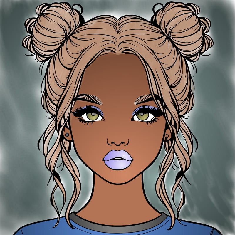 realistic girl with two buns in hair and lips