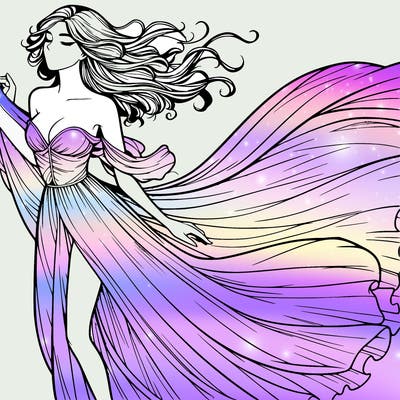 realistic woman in dress flowing the the wind