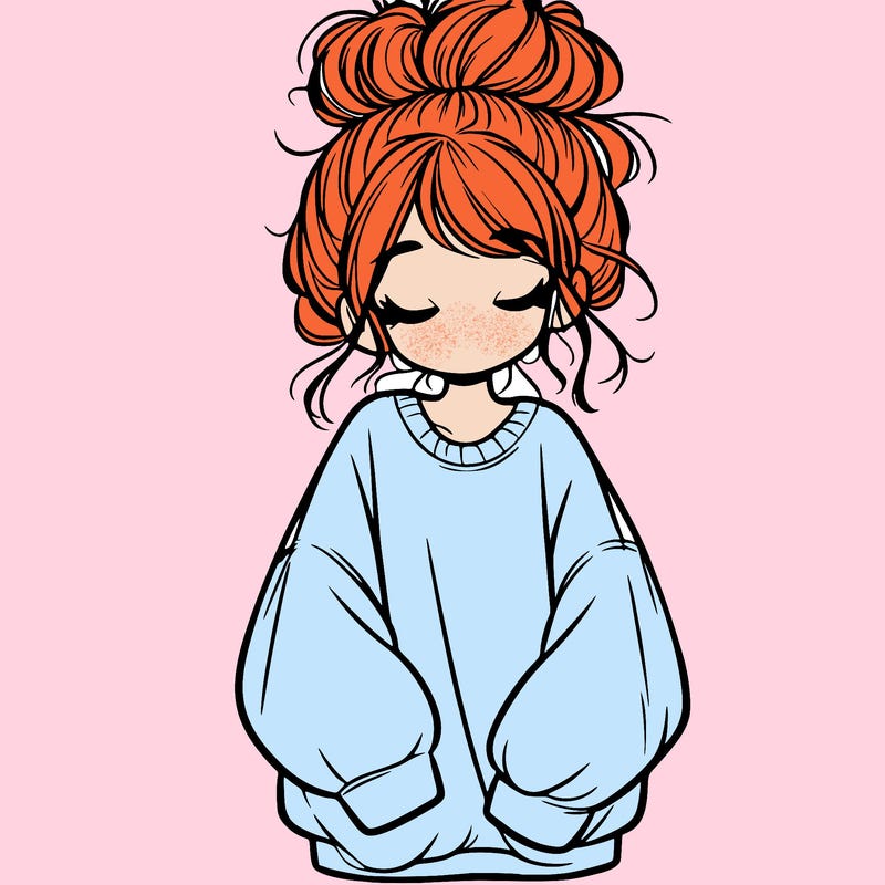 girl with baggy sweatshirt and messy bun