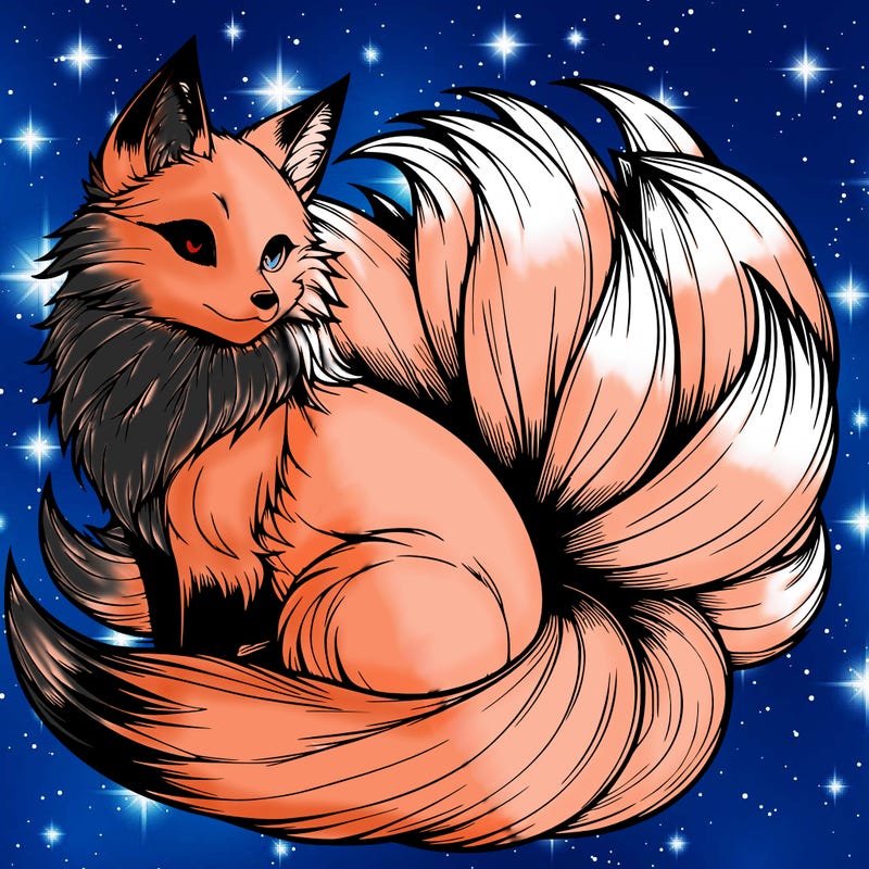 realistic detailed 9 tailed anime fox