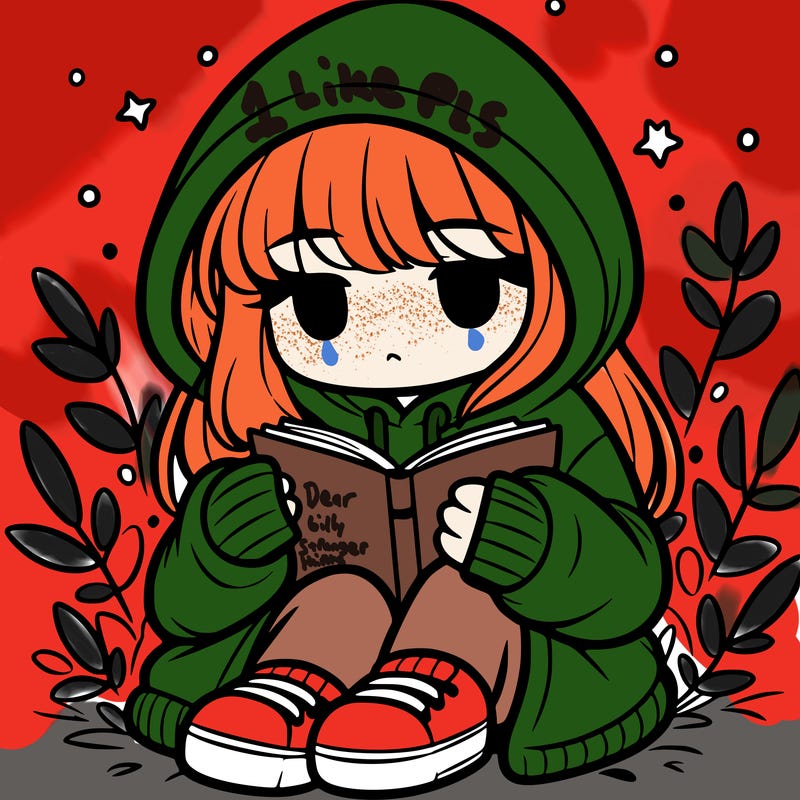 girl in oversized hoodie reading a book