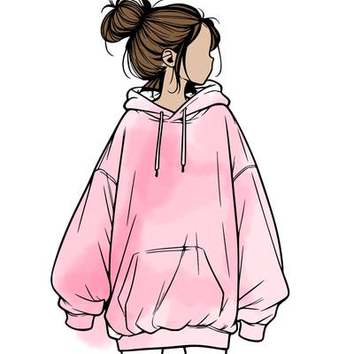 realistic girl with a oversized sweatshirt on and a bun