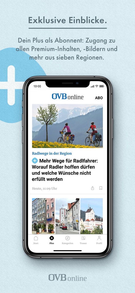 OVB online - OVB online Mobile App-Oberfläche, die Premium-Abonnenteninhalte für lokale bayerische Nachrichten zeigt