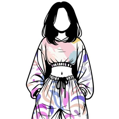 realistic girl faceless with baggy pants and a crop top