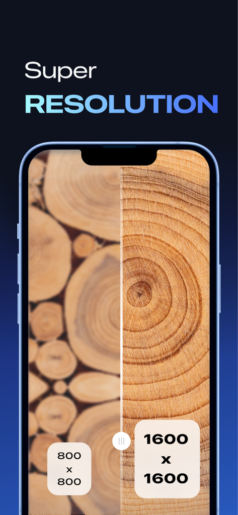 Clear Picture: Photo Enhancer - Comparison of a low resolution photo enhanced to high definition using super resolution technology