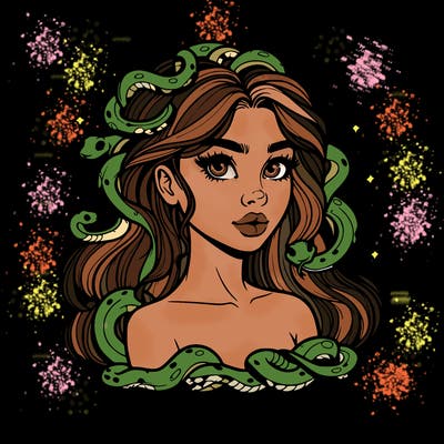 realistic girl with snakes as hair