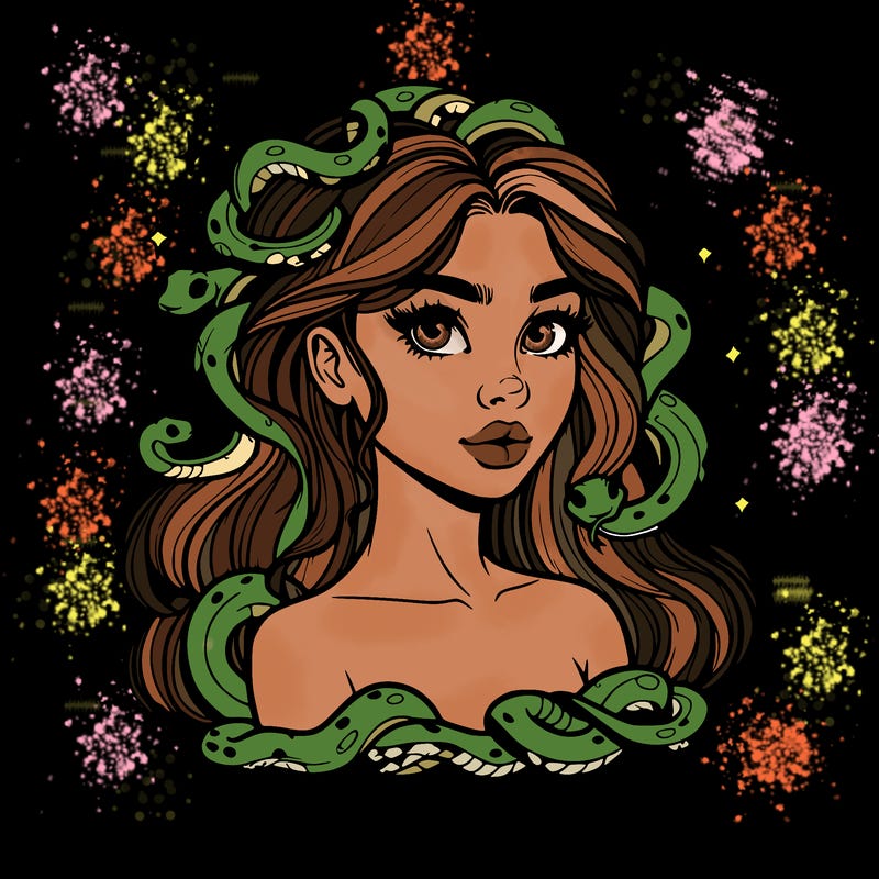 realistic girl with snakes as hair