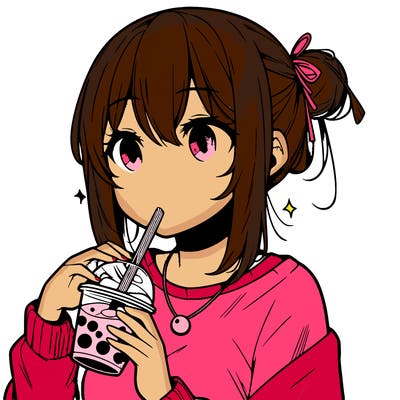 manga character drinking boba