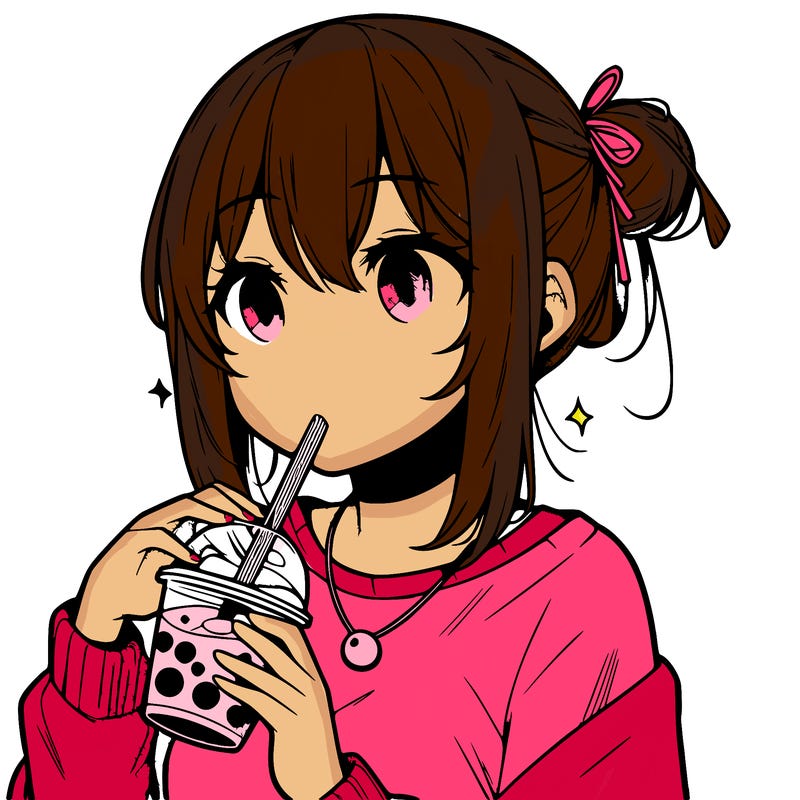 manga character drinking boba