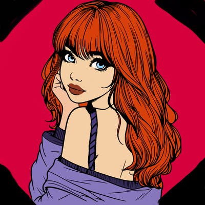 realistic girl with bangs looking over her shoulder