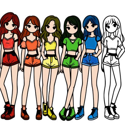 a group of girls wearing crop tops and shorts