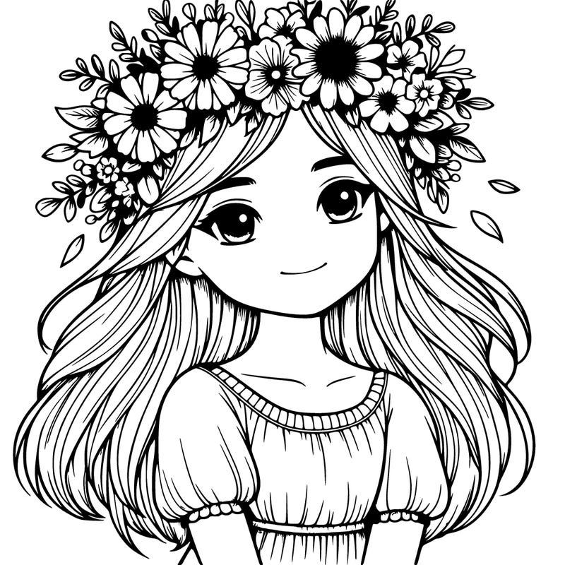 girl with flowers crown realistic