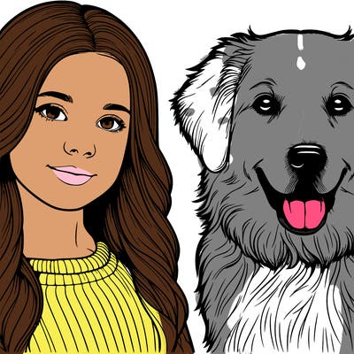 realistic girl and dog