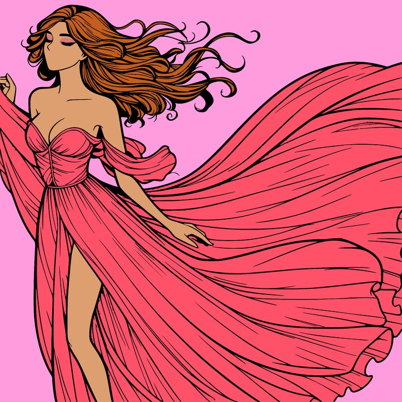 realistic woman in dress flowing the the wind