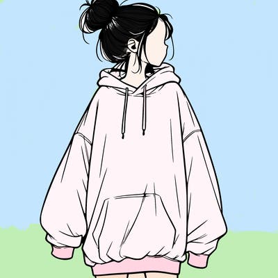 realistic girl with a oversized sweatshirt on and a bun