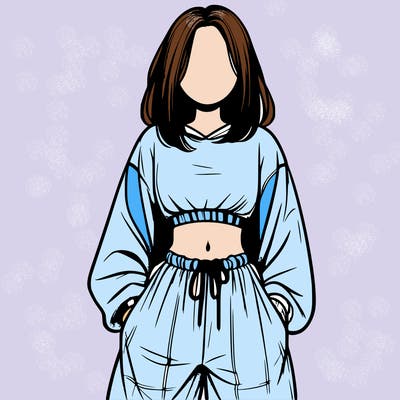 realistic girl faceless with baggy pants and a crop top