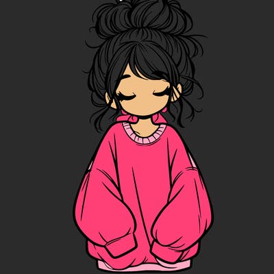 girl with baggy sweatshirt and messy bun