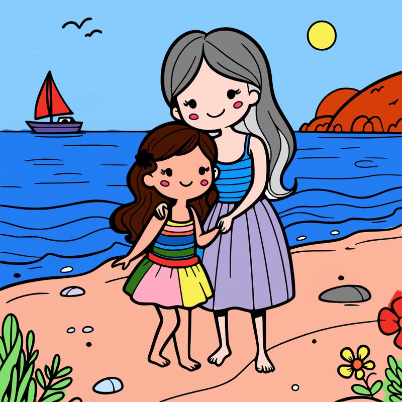 mother and daughter on the beach