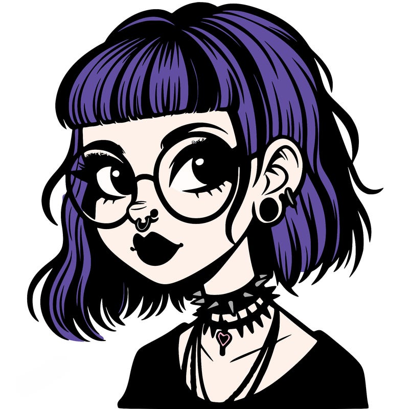 gothic girl with a mullet and glasses