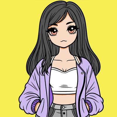 girl with long hair a crop top and a jacket