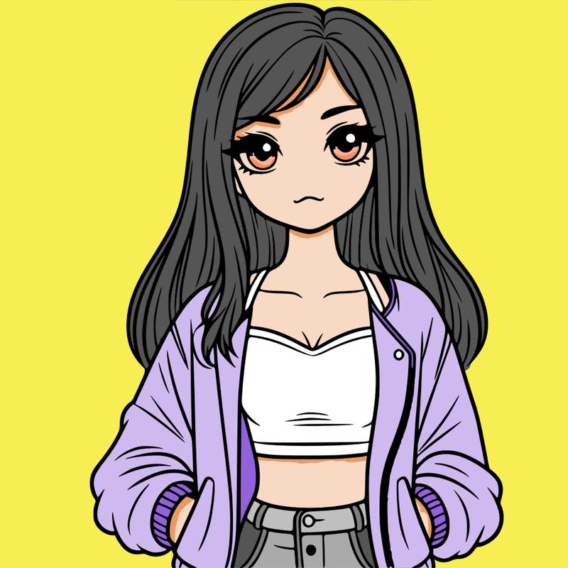 girl with long hair a crop top and a jacket
