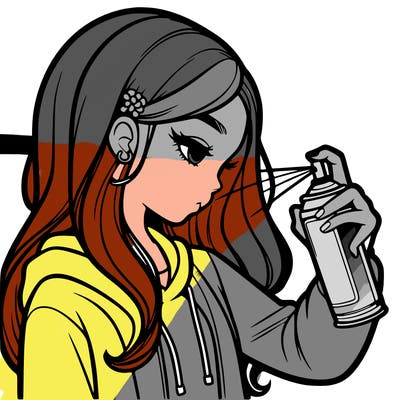 a realistic girl spray painting