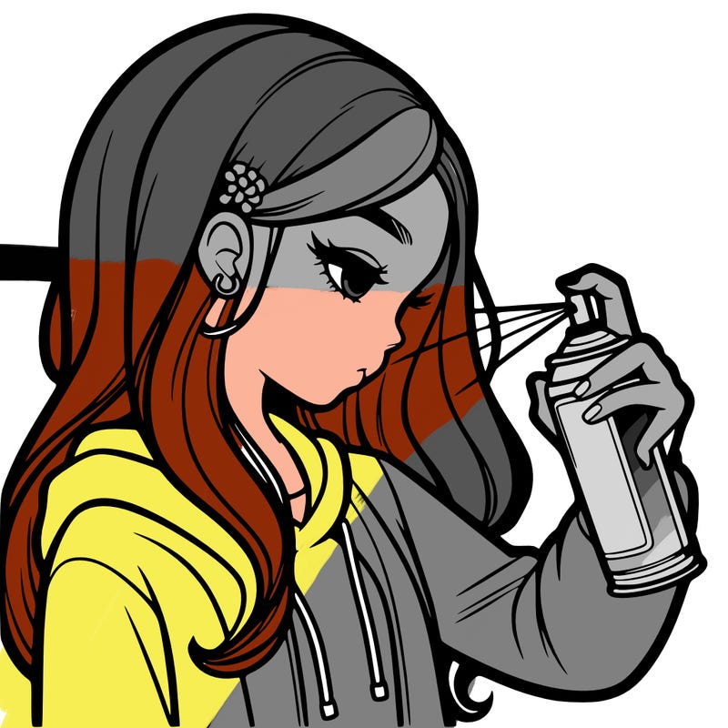 a realistic girl spray painting