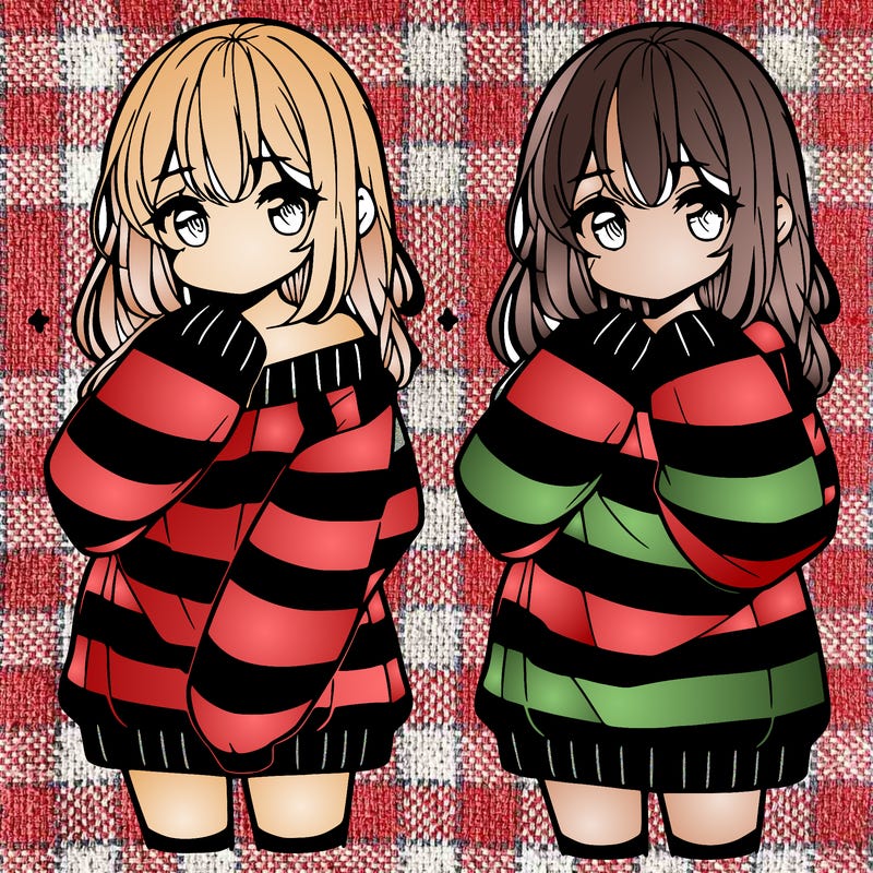 anime girl in a striped oversized sweater