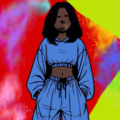 realistic girl faceless with baggy pants and a crop top