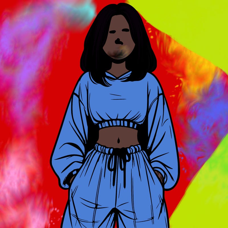 realistic girl faceless with baggy pants and a crop top