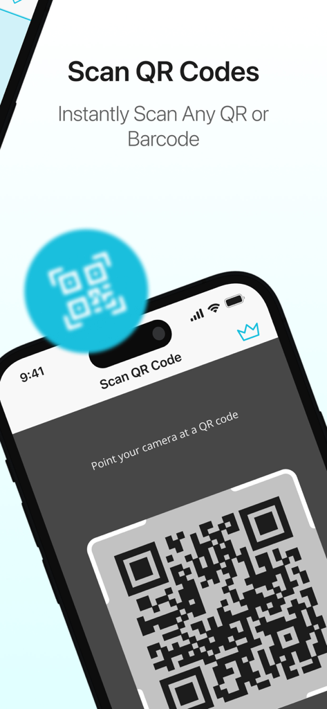 Smart QR Scanner & Maker - Mobile app interface showing a smartphone scanning a QR code